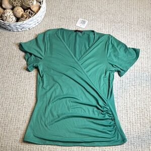 NWT Emerald Green Ruched Wrap Blouse